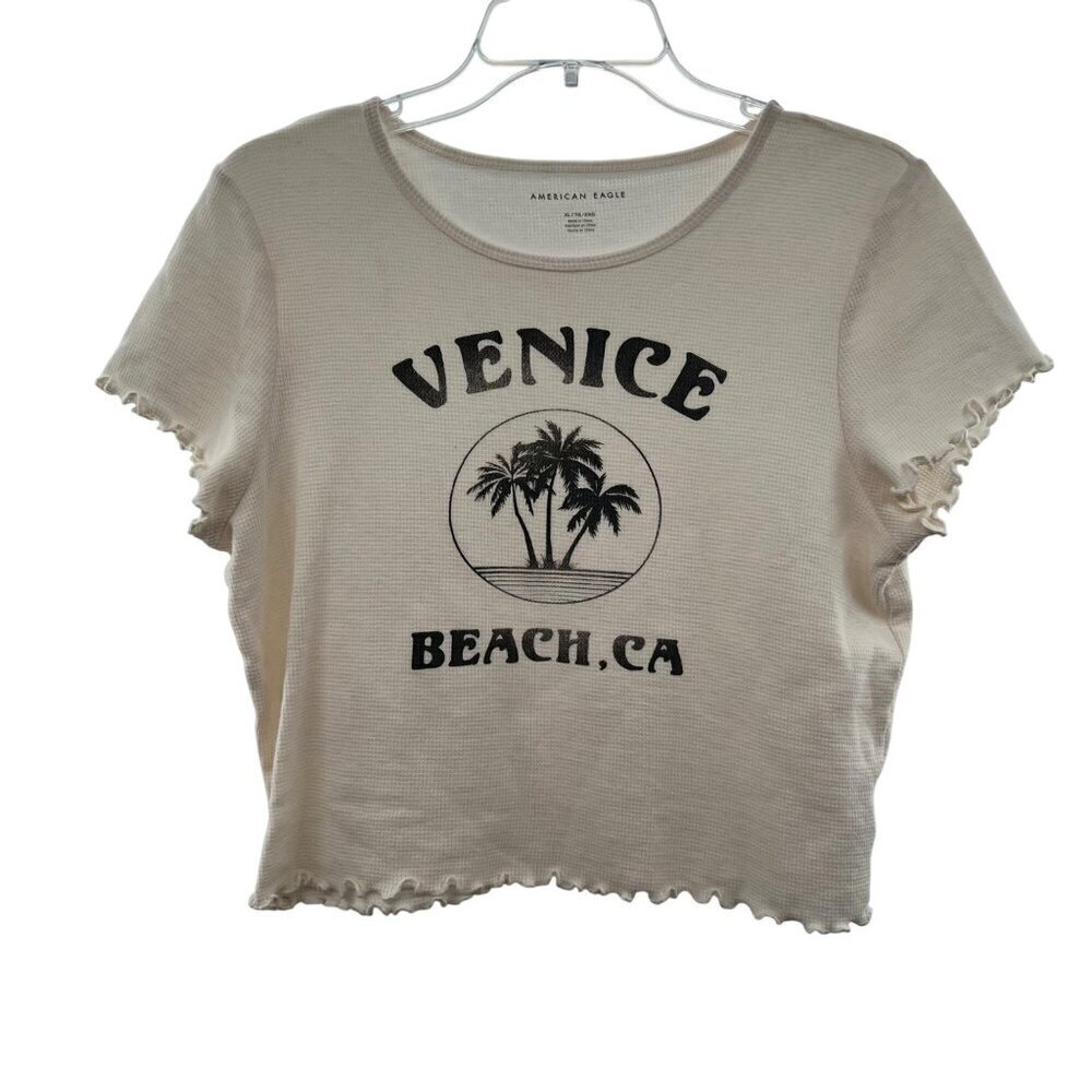 American Eagle Women's Cropped Short Sleeve Venice Beach Graphic Top Size XL